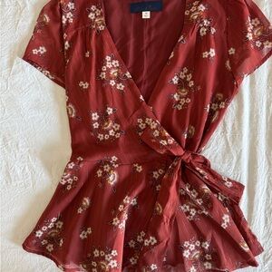 Floral Wrap Top - Rusty Orange